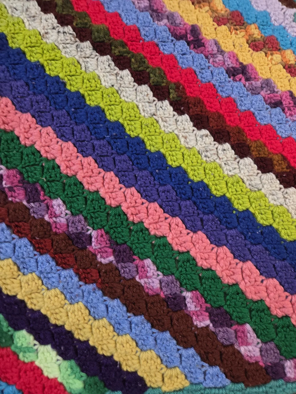 Handmade Multicolor Crochet Lap Blanket - Teal Trim